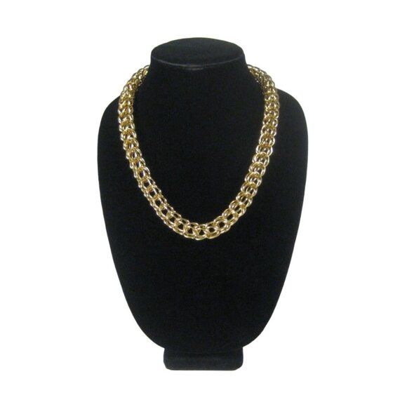 Monet Goldtone Chain Interlocking Necklace 22 In Vintage Statement Massive - Picture 4 of 8